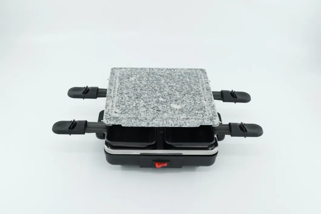 Electric 4 Persons Raclette Grill Barbecue Grill BBQ Stone Grill Plate with Four Pans (9968)